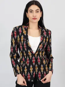INDOPHILIA Printed Notched Lapel Long Sleeves Single-Breasted Cotton Blazer