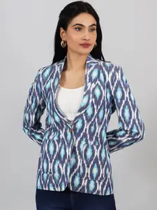 INDOPHILIA Printed Peaked Lapel Long Sleeves Single-Breasted Cotton Blazer