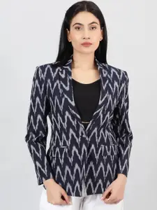 INDOPHILIA Woven Design Ikat Cotton Single Breasted Blazer