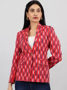 INDOPHILIA Printed Notched Lapel Long Sleeves Single-Breasted Cotton Blazer