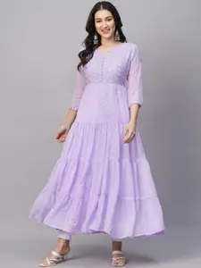 RATAN Notch Neck Ethnic Embroidered Georgette A Line Kurta