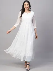 RATAN Notch Neck Ethnic Embroidered Georgette A Line Kurta