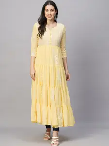 RATAN Notch Neck Ethnic Embroidered Georgette A Line Kurta