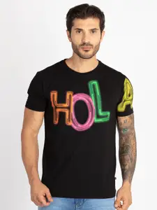 Status Quo Men Typography Printed Applique T-shirt