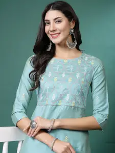 Sangria Floral Embroidered Straight Kurta