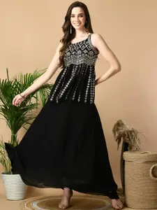 KALINI Ethnic Motif Embroidered Empire Sequinned A-Line Kurti & Skirt With Dupatta