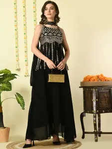 KALINI Ethnic Motif Embroidered Empire Sequinned A-Line Kurti & Skirt With Dupatta