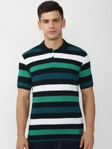 PETER ENGLAND UNIVERSITY Men Striped Polo Collar Pockets Slim Fit T-shirt