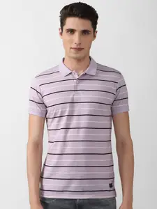 PETER ENGLAND UNIVERSITY Men Striped Polo Collar Pockets Slim Fit T-shirt