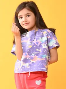 Anthrilo Girls Floral Printed Tropical Pockets T-shirt