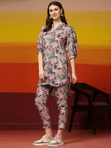 Phenav Floral Printed Linen Top With Trousers