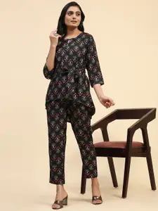 Phenav Floral Printed Top With Trousers