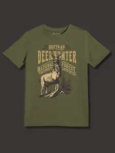 Huetrap Boys Typography Printed Applique T-shirt