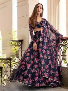 BAESD Floral Printed Semi-Stitched Lehenga & Unstitched Blouse With Dupatta