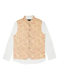 CAVIO Boys Printed Pure Cotton Nehru Jacket With Shirt
