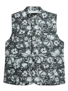 CAVIO Boys Floral Printed Pure Cotton Nehru Jacket With Shirt