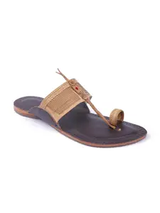 KORAKARI Men Leather Kolhapuri Flat Sandals