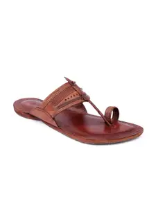 KORAKARI Men Leather Kolhapuri Flat Sandals