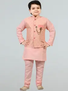 BT DEZINES Boys Regular Raw Silk Mandarin Collar Kurta with Churidar With Waistcoat