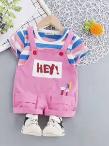 INCLUD Girls Striped T-shirt With Dungaree Set