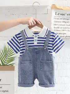INCLUD Boys Striped T-shirt With Denim Dungarees