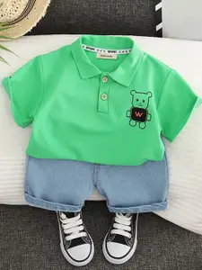 INCLUD Boys Polo Collar T-shirt With Denim Shorts