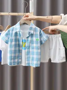 INCLUD Boys Checked Shirt With T-Shirt And Shorts