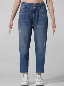 ONLY Women Straight Fit High-Rise Low Distress Heavy Fade Jeans