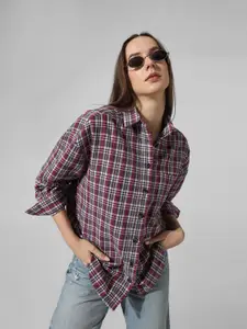 ONLY Women Tartan Checks Opaque Checked Casual Shirt