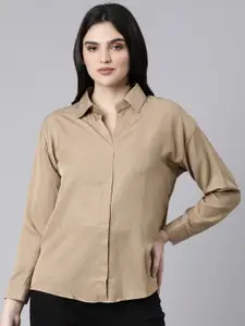 SHOWOFF Cuffed Sleeves Satin Shirt Style Top