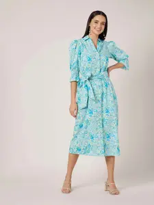 SALT ATTIRE Floral Print Bell Sleeve Formal A-Line Midi Dress