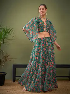 Shae by SASSAFRAS Green Floral Printed Ready to Wear Lehenga Choli