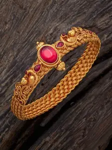 Kushal's Fashion Jewellery 92.5 Pure Silver Gold-Plated Temple Bangle-Style Bracelet