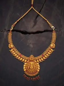 Kushal's Fashion Jewellery 92.5 Pure Silver Gold-Plated Temple Necklace
