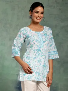 Libas Floral Printed Flared Sleeves Pure Cotton Kurti