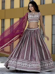 TIKODI Embroidered Sequinned Semi-Stitched Lehenga & Unstitched Blouse With Dupatta