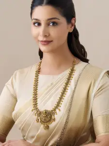 Kushal's Fashion Jewellery Copper Gold-Plated Artificial Stones Studded Antique Necklace