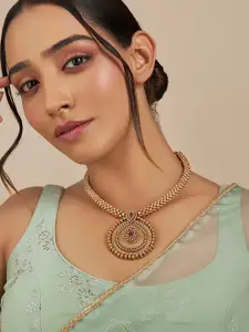 Kushal's Fashion Jewellery Artificial Stones Gold Plated Antique Necklace