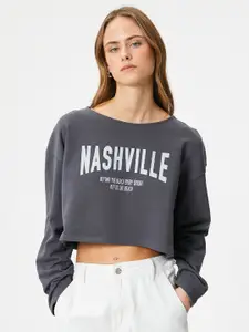 Koton Typography Printed Cotton Pullover Straight Sweatshirt