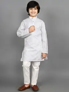 ahhaaaa Boys Embroidered Regular Sequinned Dupion Silk Kurta with Pyjamas