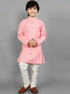 ahhaaaa Boys Embroidered Regular Sequinned Dupion Silk Kurta with Pyjamas