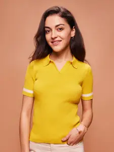 Bombay High Women Ribbed Solid Polo T-shirt with Contrast Tipping