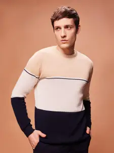 Bombay High Men Regular Fit Colourblocked Knit Pullover