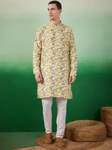 Sangria Digital Printed Band Collar Kurta With Pyjama
