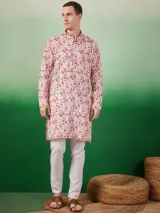Sangria Digital Floral Printed Band Collar Kurta With Pyjama