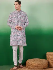 Sangria Geometric Printed Straight Kurta With Pyjama Set