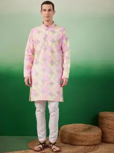 Sangria Geometric Bandhani Printed Straight Kurta With Pyjama Set