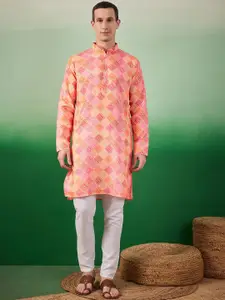 Sangria Geometric Bandhani Printed Kurta With Pyjama
