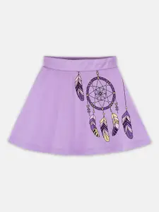 You Got Plan B Girls Graphic Printed Pure Cotton A-Line Skirt With Inbuilt Shorts