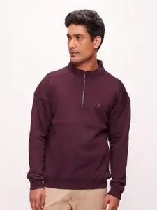 Bombay High Men Regular Fit Half Zip Neck Solid Knit Sweatshirt